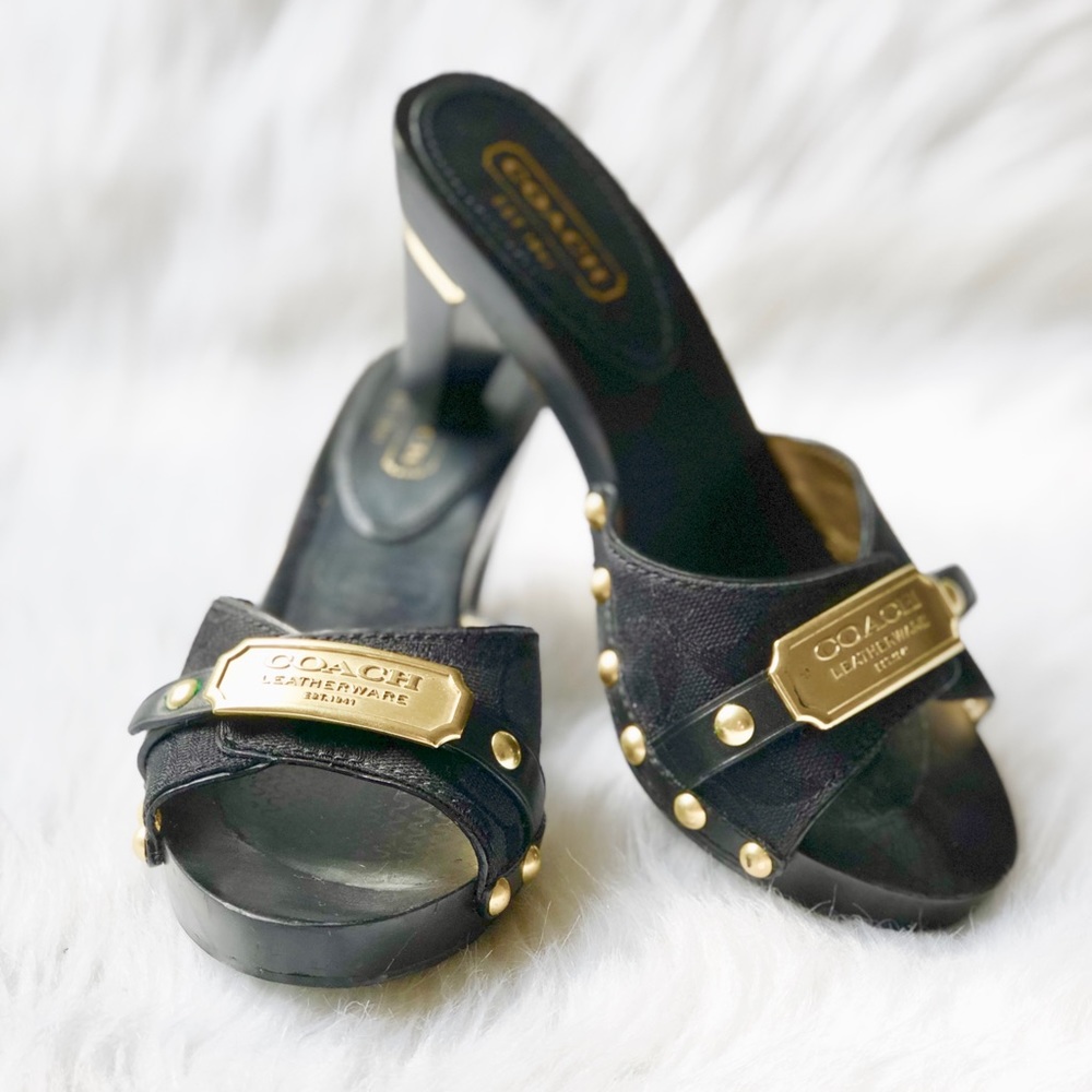 COACH Abella Signature Heels Black and Gold